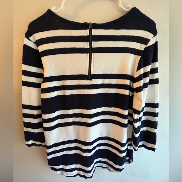 Merona- Quarter sleeve navy blue and white striped blouse with zip back - Picture 4 of 4